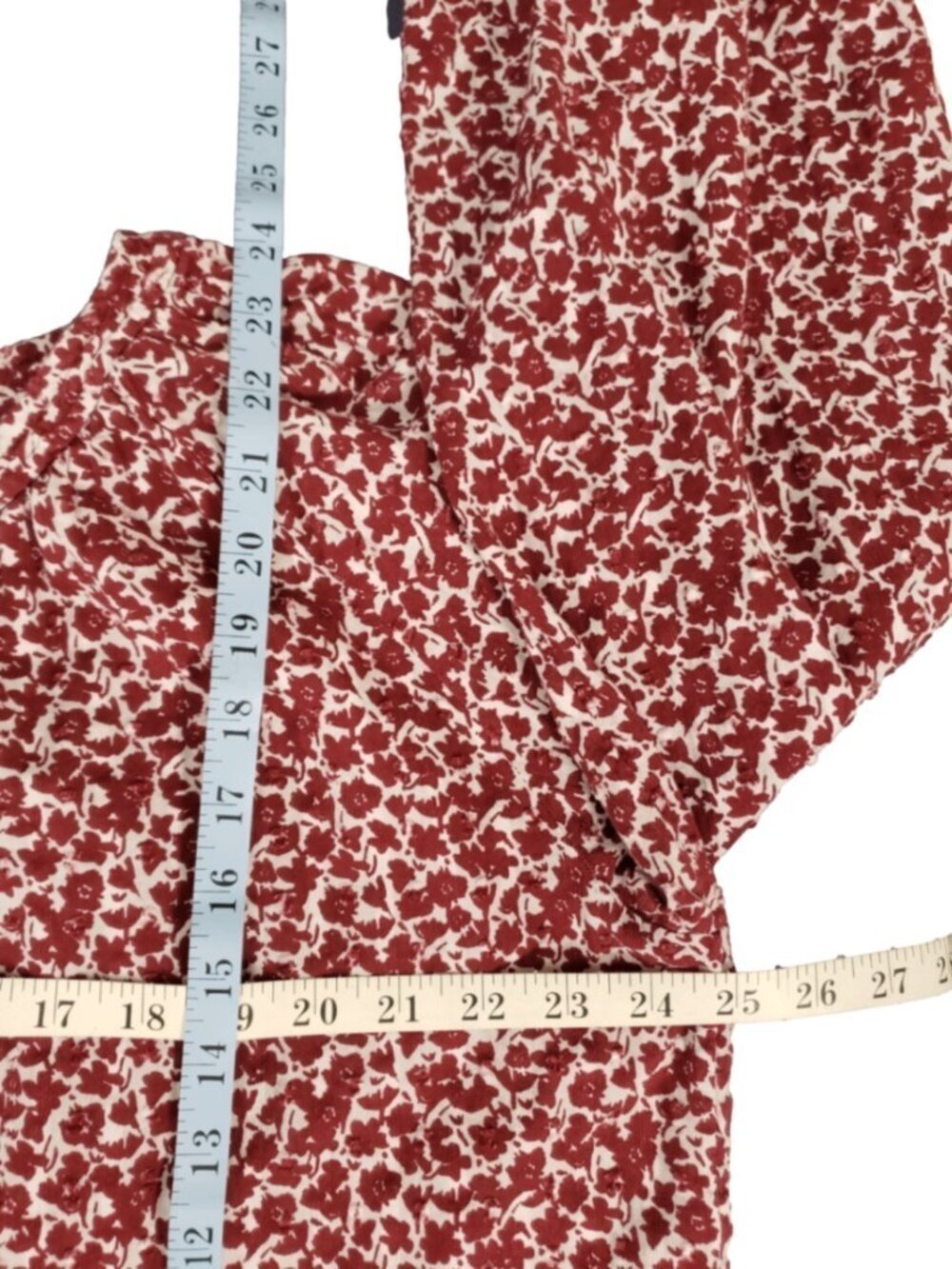 LOFT XL Red Floral Cottagecore Boho Peasant Blouse 100% Cotton - Picture 9 of 9